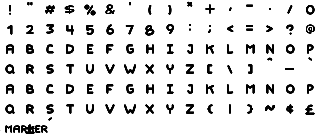 Kids Marker Regular  glyph index