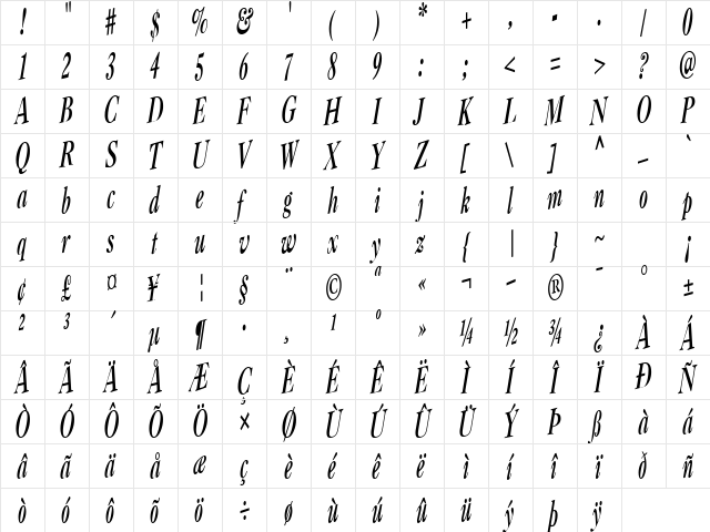 GreenWich4 Regular  glyph index