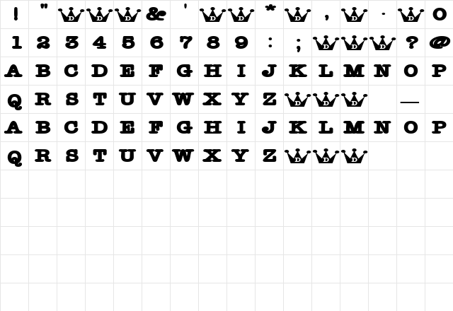 BoxOJoe Regular  glyph index