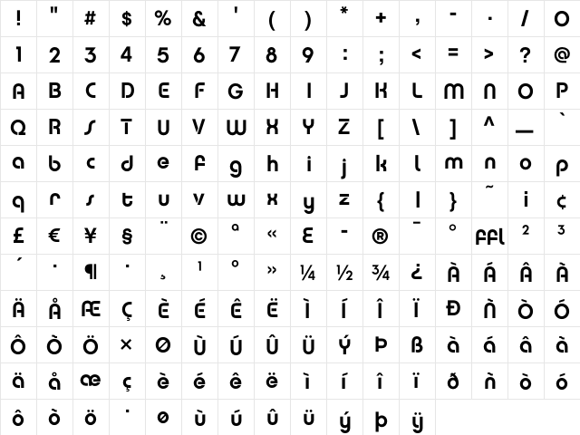 Chalet Tokyo  glyph index