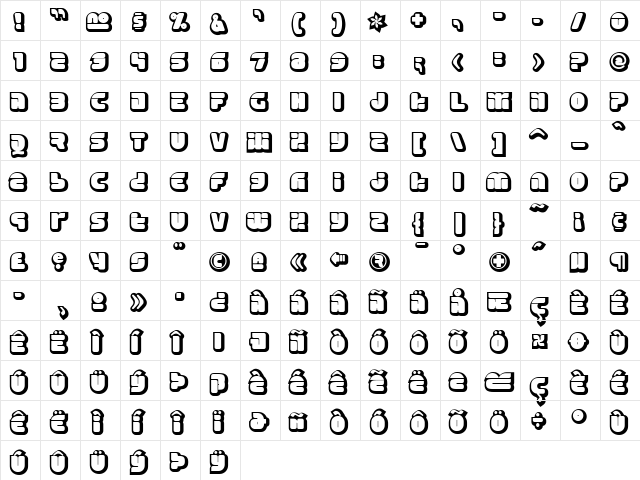 Eraser Regular  glyph index