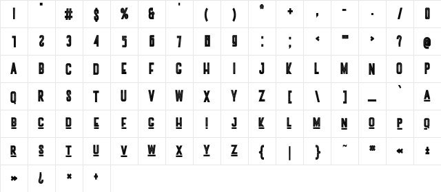 Nozty Condensed  glyph index