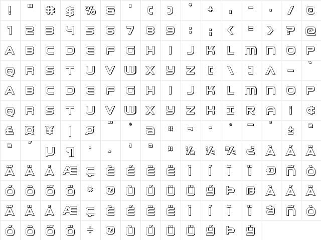 Omega Flight 3D Regular  glyph index