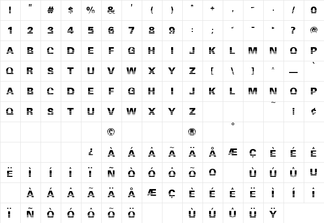 Ventilate Regular  glyph index