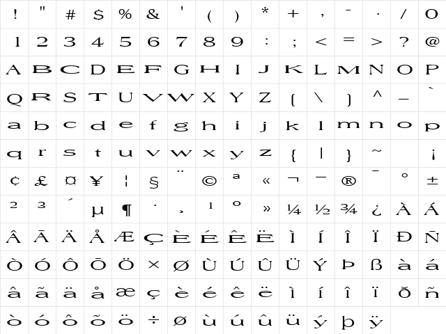 FreeTimeBold14 Bold  glyph index