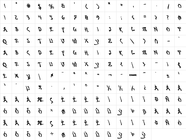 Bushido Bold Leftalic Bold Italic  glyph index