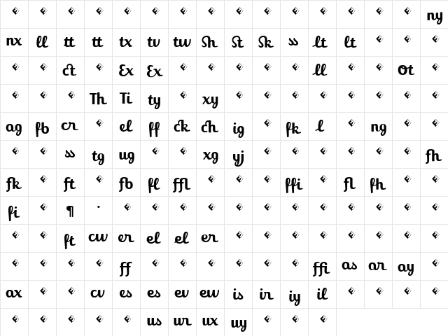 JackieLigaturesBold Bold  glyph index