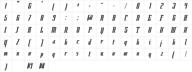 City Regular  glyph index