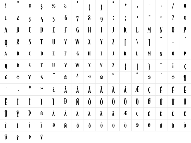 BodegaSerif MediumSmallcaps  glyph index