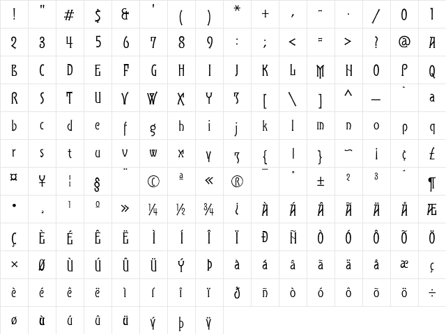 SP Regular  glyph index