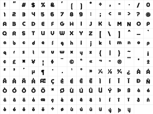 Colo Pro Regular  glyph index