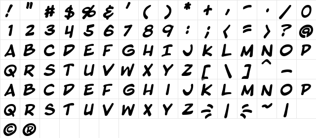 Blambot Pro Bold  glyph index