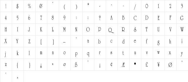 University-Thin Cn Regular  glyph index