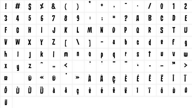 Subaccuz Bold  glyph index