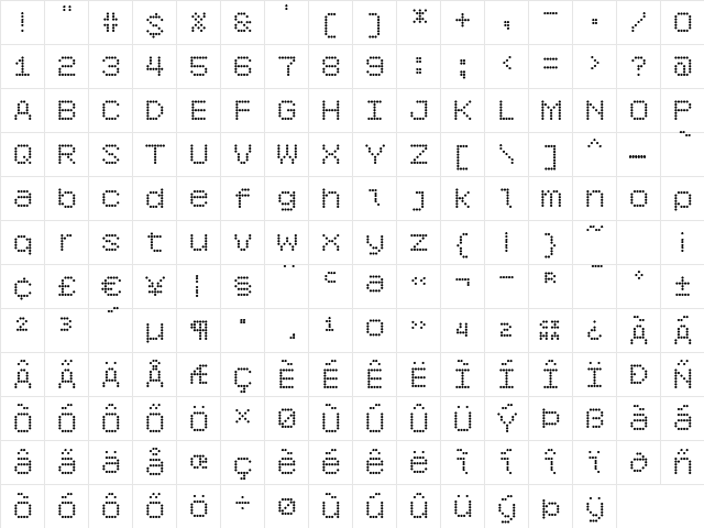 6x7oct Bold  glyph index