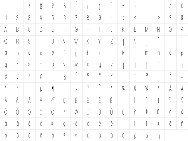 Walkway UltraCondensed Semi Regular  glyph index