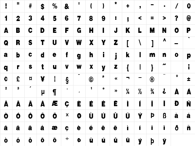 Kathryn-Condensed Normal  glyph index