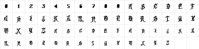 FrightWrite1 Regular  glyph index