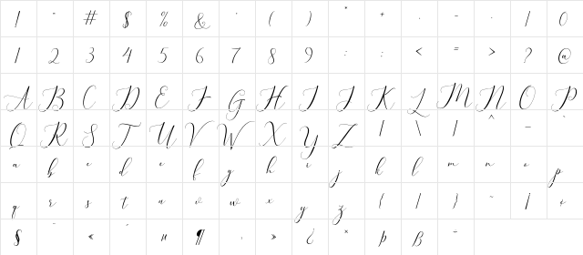 bellisa Regular  glyph index