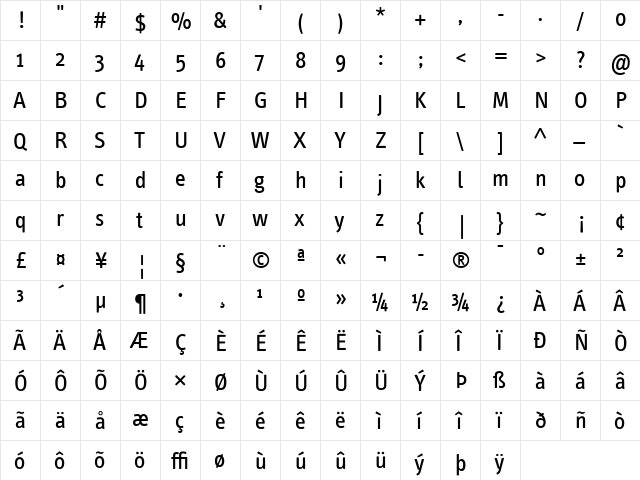 InfoText Book  glyph index