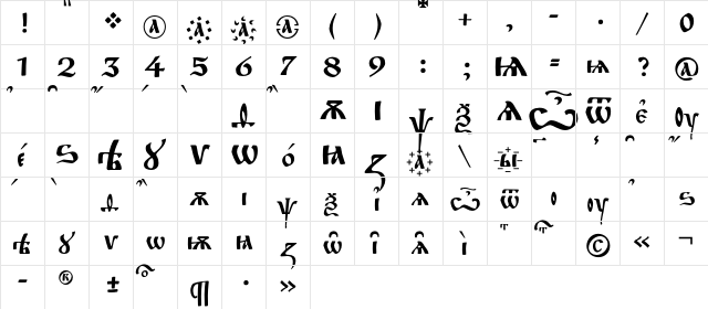 FitaChurch Regular  glyph index