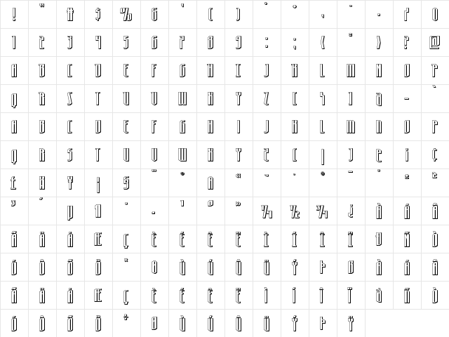 Hydronaut 3D Regular  glyph index