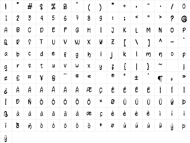 THE LESSON Regular  glyph index