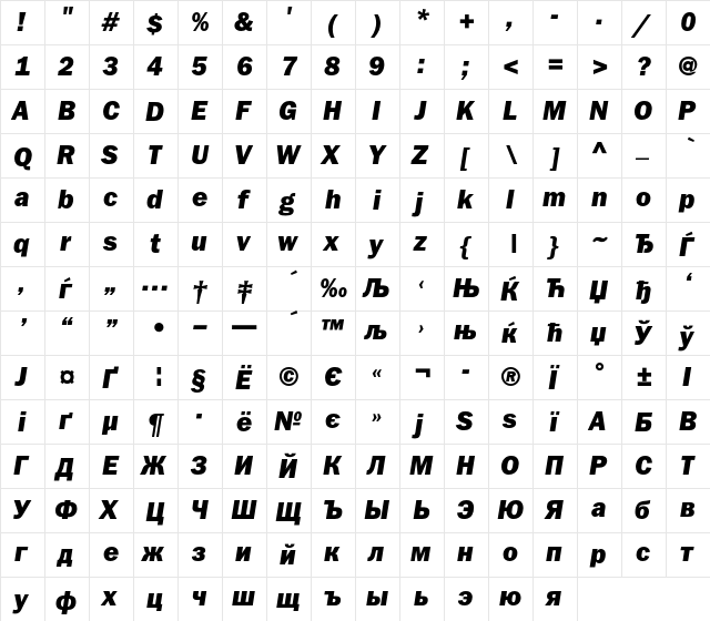 FranklinGothicHeavyC Regular  glyph index