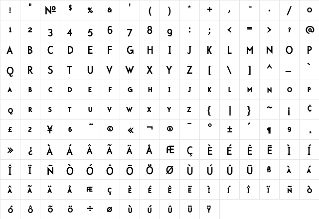 Mercury BoldSmallCaps  glyph index