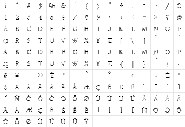 ColumnaOutline Regular  glyph index