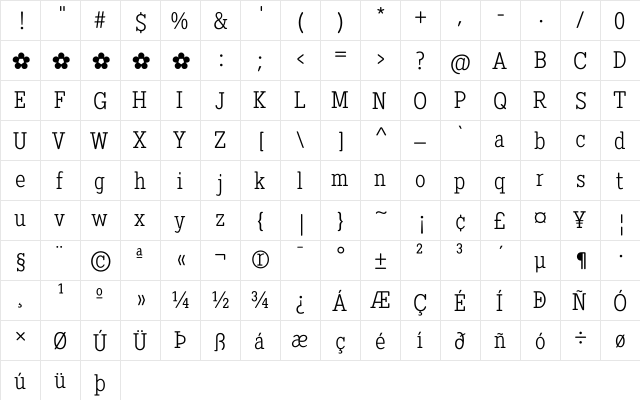 Diezma Rd Light Regular  glyph index