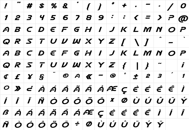 Mecha Regular  glyph index