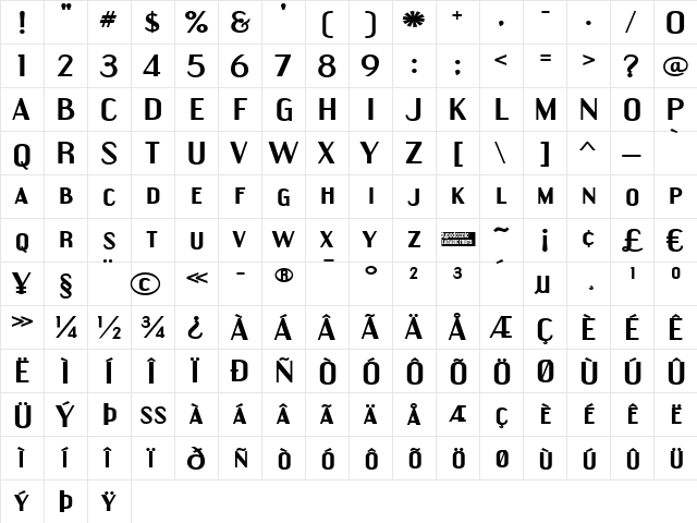 Engebrechtre Expanded Bold  glyph index