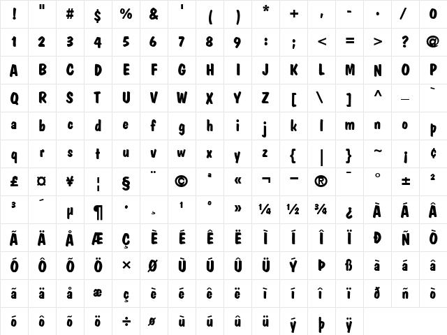 DomCasual Bold  glyph index