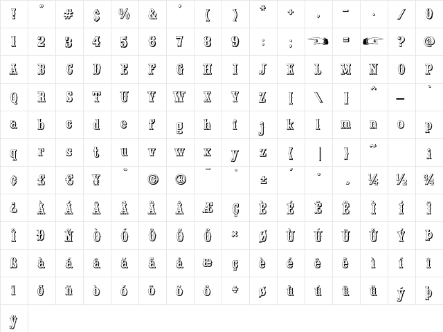 Saloon Girl Open Regular  glyph index