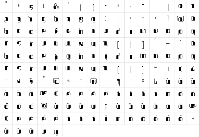 Jakone CondensedBold  glyph index