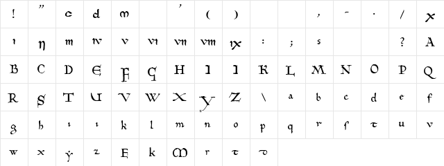 10th Century Bookhand WF Regular  glyph index