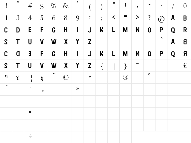 Blacker Papua Regular  glyph index
