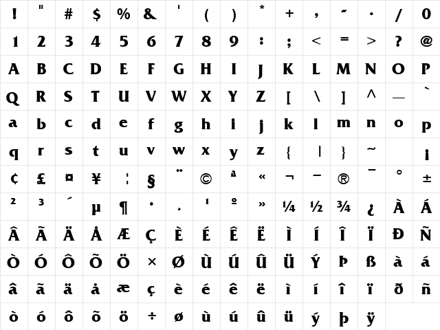 MusterSSK Bold  glyph index