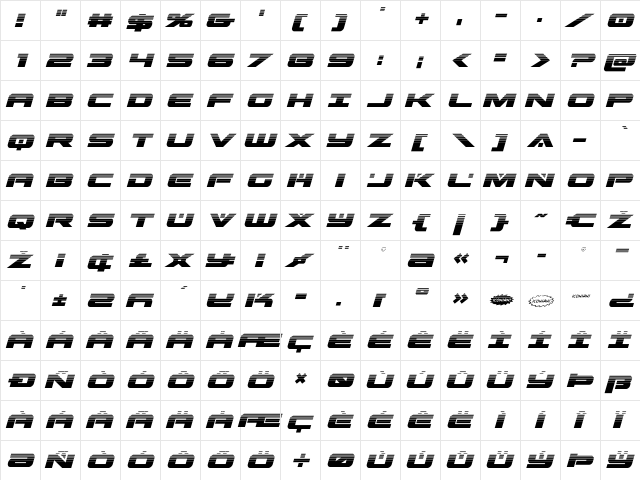 Predataur Halftone Italic Italic  glyph index