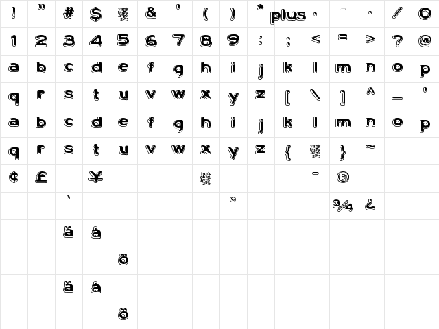 Lumi, nauroit Regular  glyph index