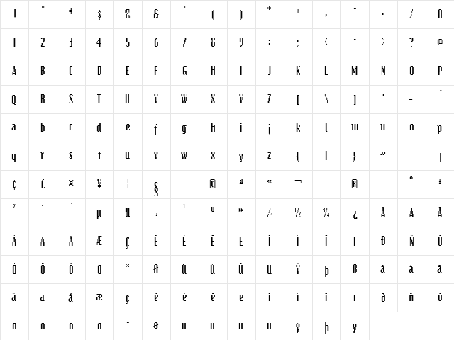 Bits Regular  glyph index