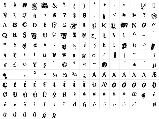 FZ WACKY 50 Normal  glyph index