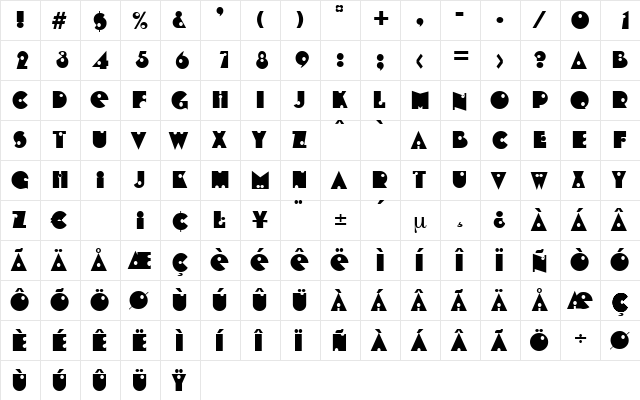 Billings Regular  glyph index
