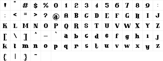 Soundboy Regular  glyph index