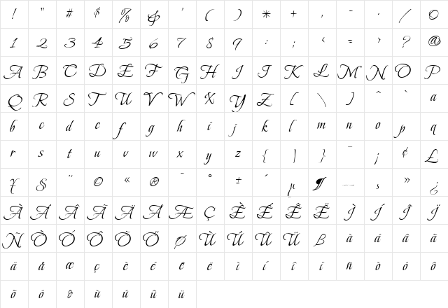 BeauRivageOne Regular  glyph index
