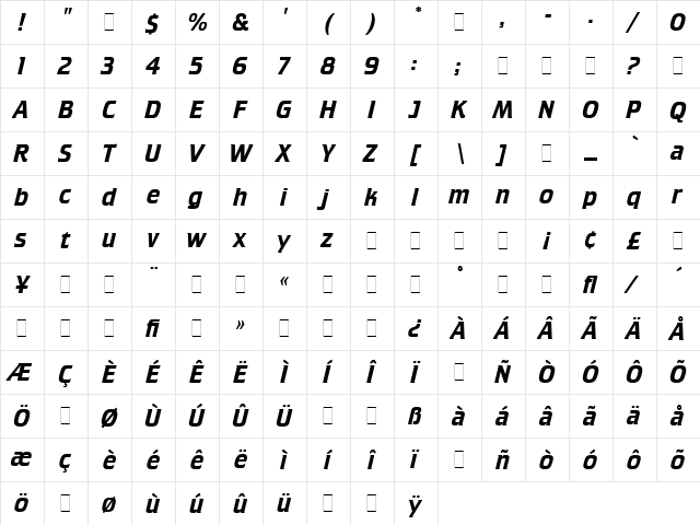 Crillee Italic LET Regular  glyph index