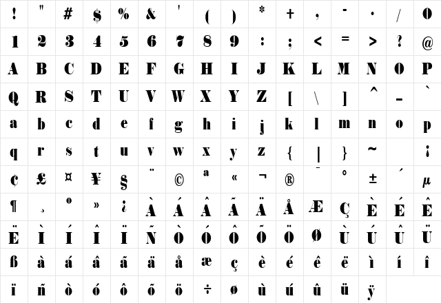 Norway Thin Normal  glyph index