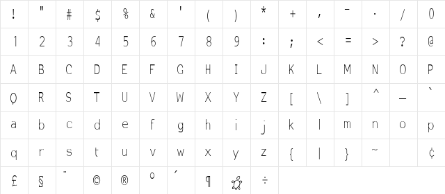 EinzigSans Regular  glyph index