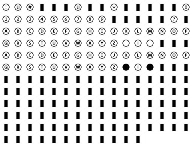 WhitneyIndexWhite RoundBd  glyph index